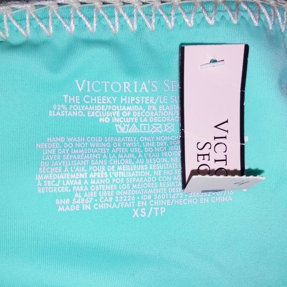 Victoria Secret Swim Bikini Bottom XS Cheeky Hipster Seafoam Glow‎ Aqua Stitched - Picture 5 of 7